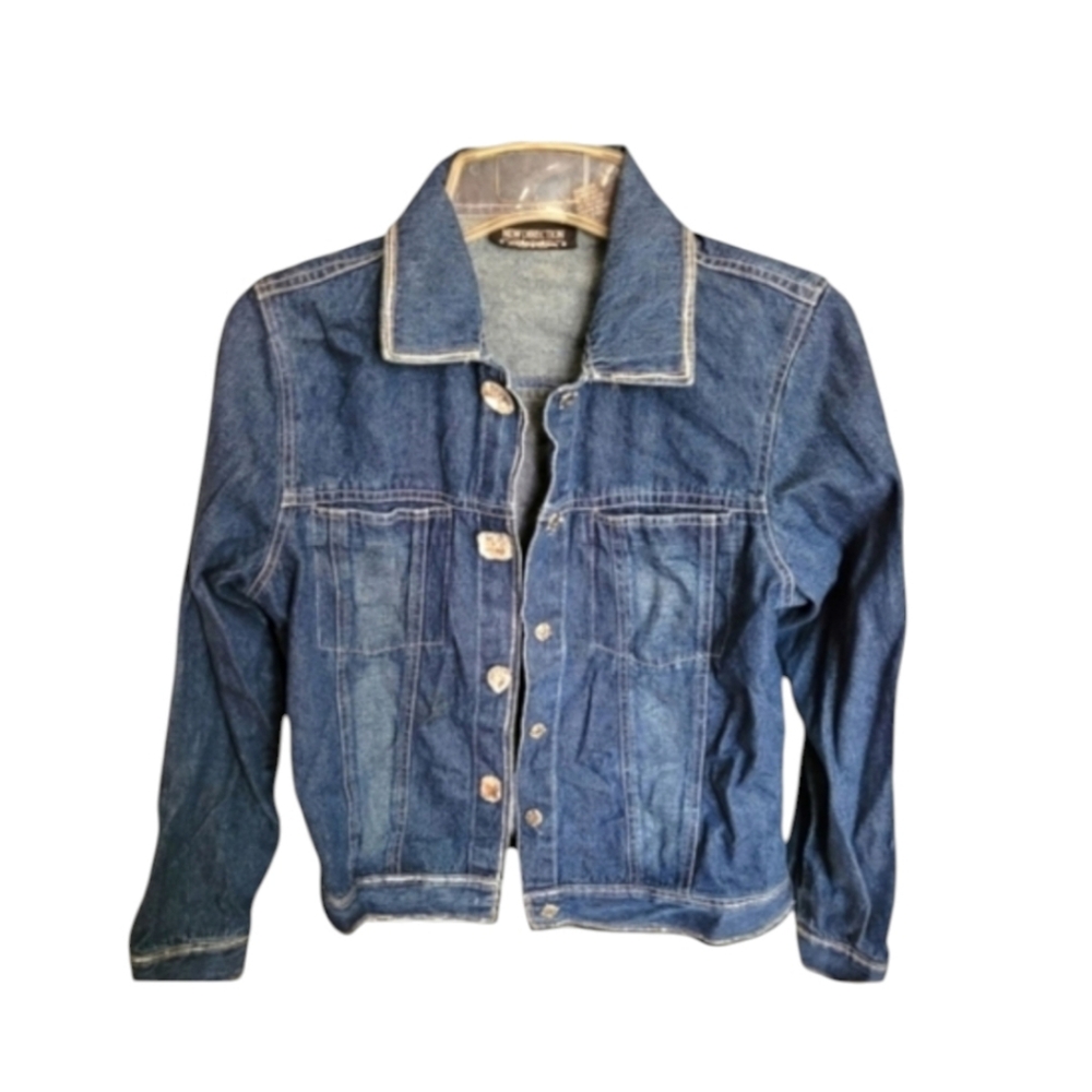 Vintage New Direction Denim Jean Crystal Silver Threaded Jacket Size Medium